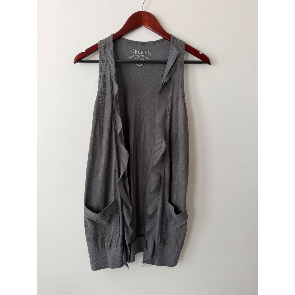 Decree Vest Ruffle Trim Racerback Open Front Gray Small Women